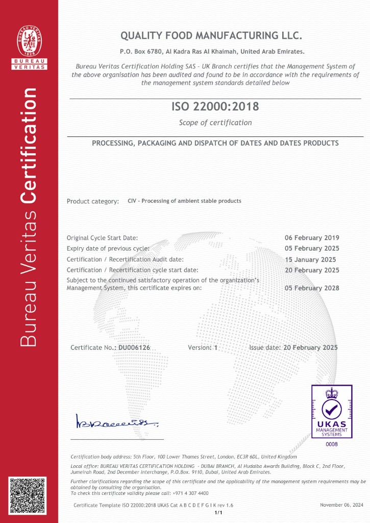 ISO 22000:2018 Certificate